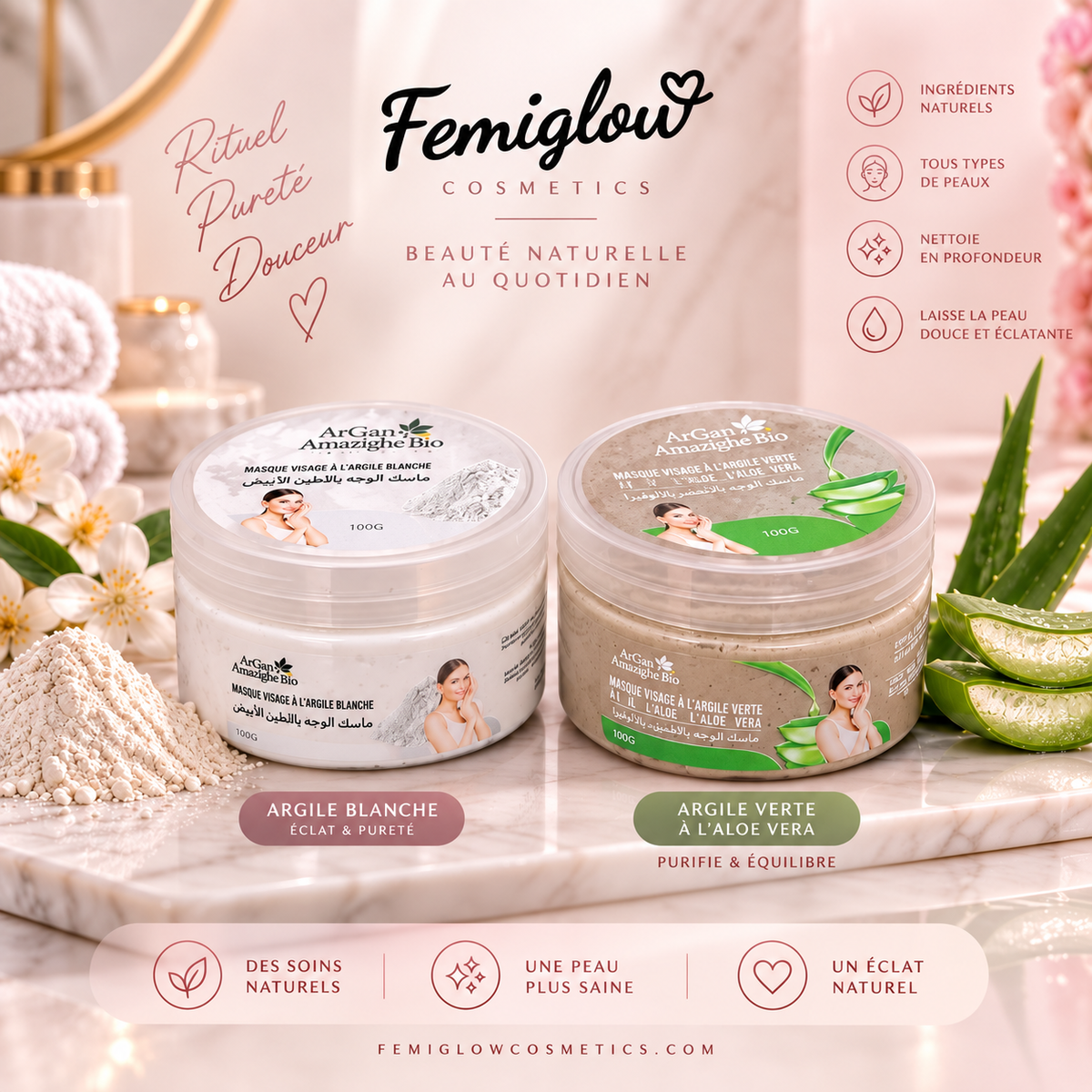 Masque Visage à l’Argile – 100 g 🌸