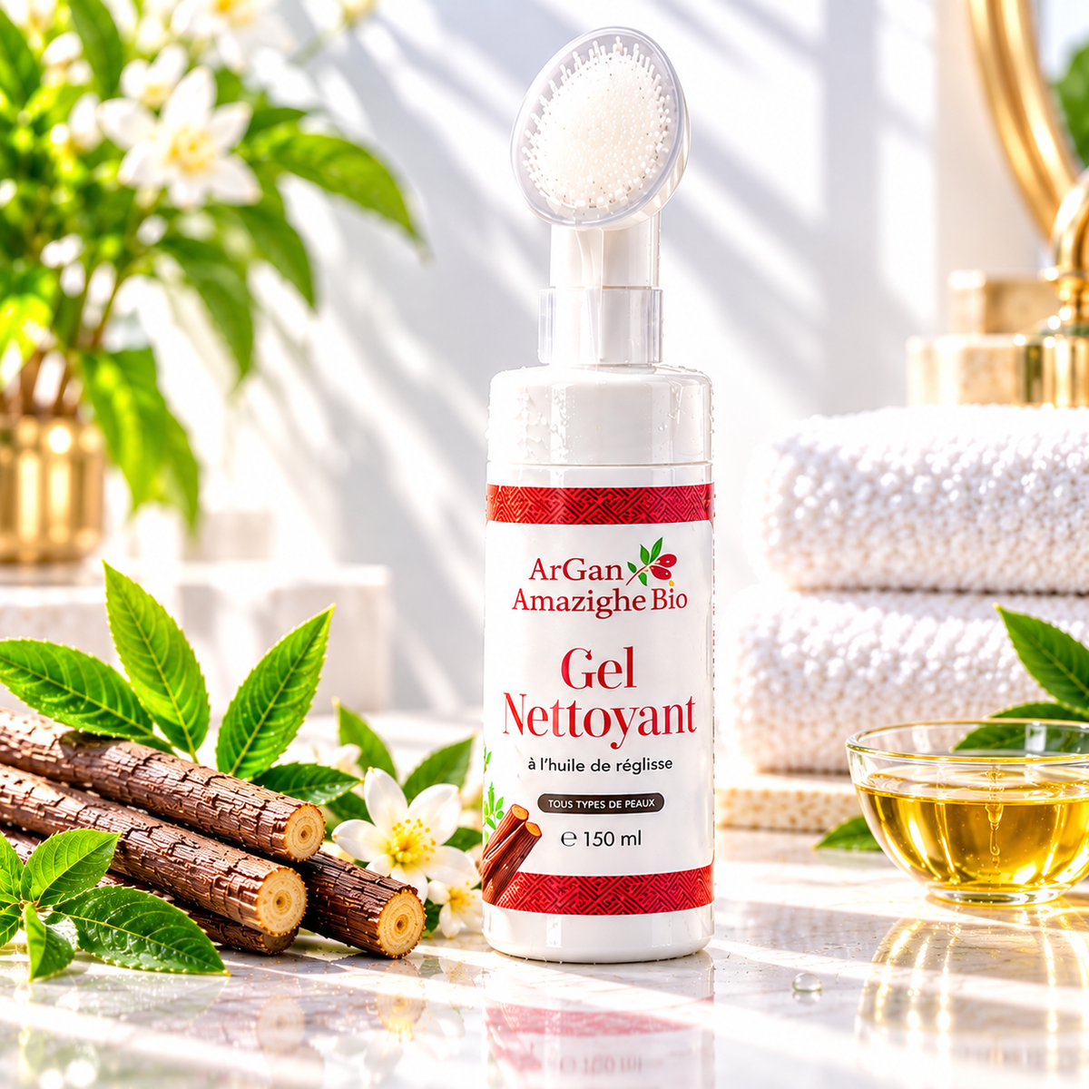 Gel Nettoyant Visage avec Brosse – 150 ml 🌸