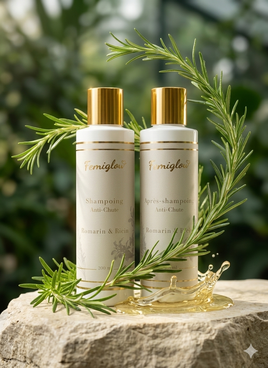 Pack Shampoing + Après-Shampoing Antichute – Romarin & Ricin | Sans Sulfate & Sans Paraben