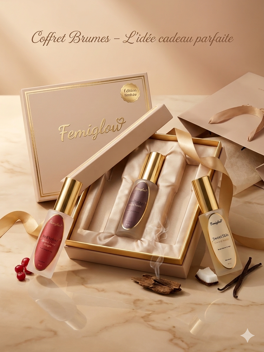 Pack 3 Brumes Parfumées Femiglow – Coco Vanille, Oud Vanille & Musk Fruits Rouges | Sans Alcool - 30 ml